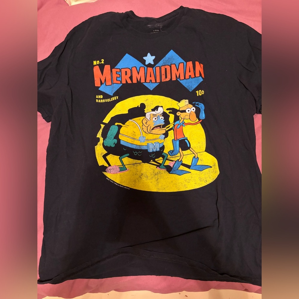 Spongebob Mermaid Man Black Graphic Tee